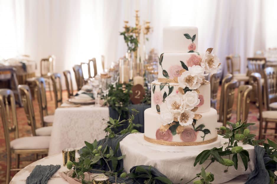 Hand Painted flowers on beautiful wedding cake